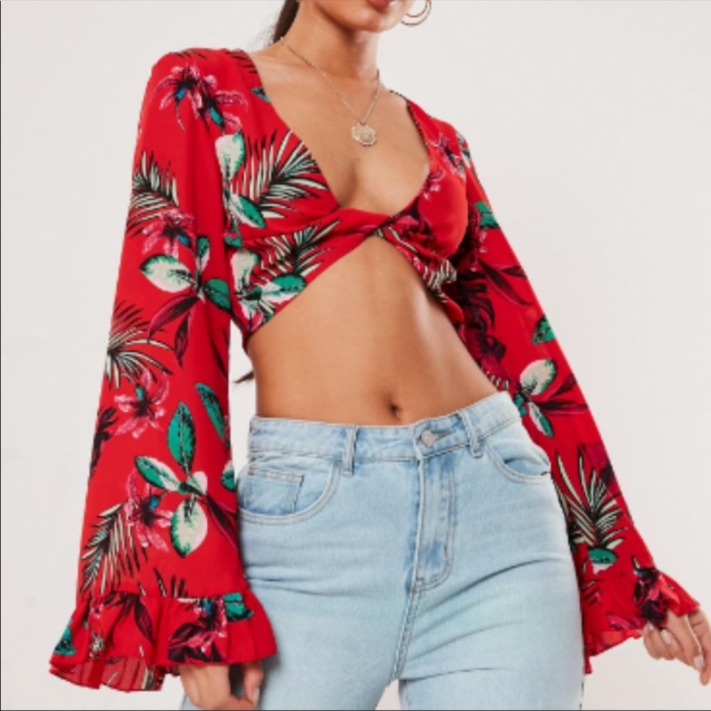 Missguided Tropical Front Twist Crop Top